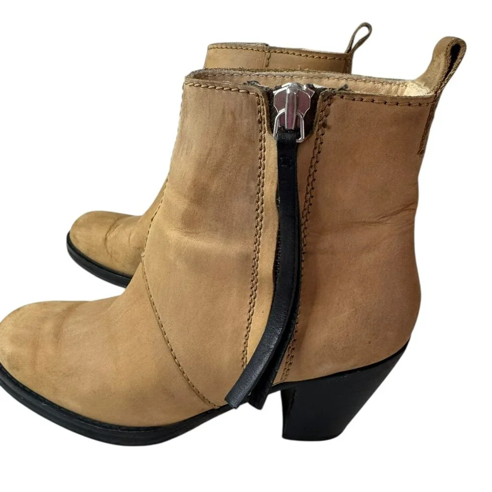 Acne Studios Pistol Nubuck Leather Ankle Boots Tan Brown Italy Women’s Size 8.5 - Picture 6 of 14